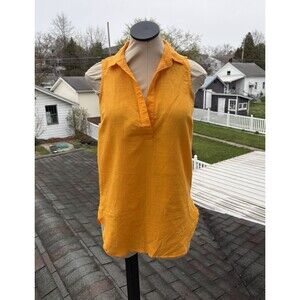 J. Crew AZ013 Linen Cotton Popover Sleeveless Tunic Top Marigold Orange Sz XXS